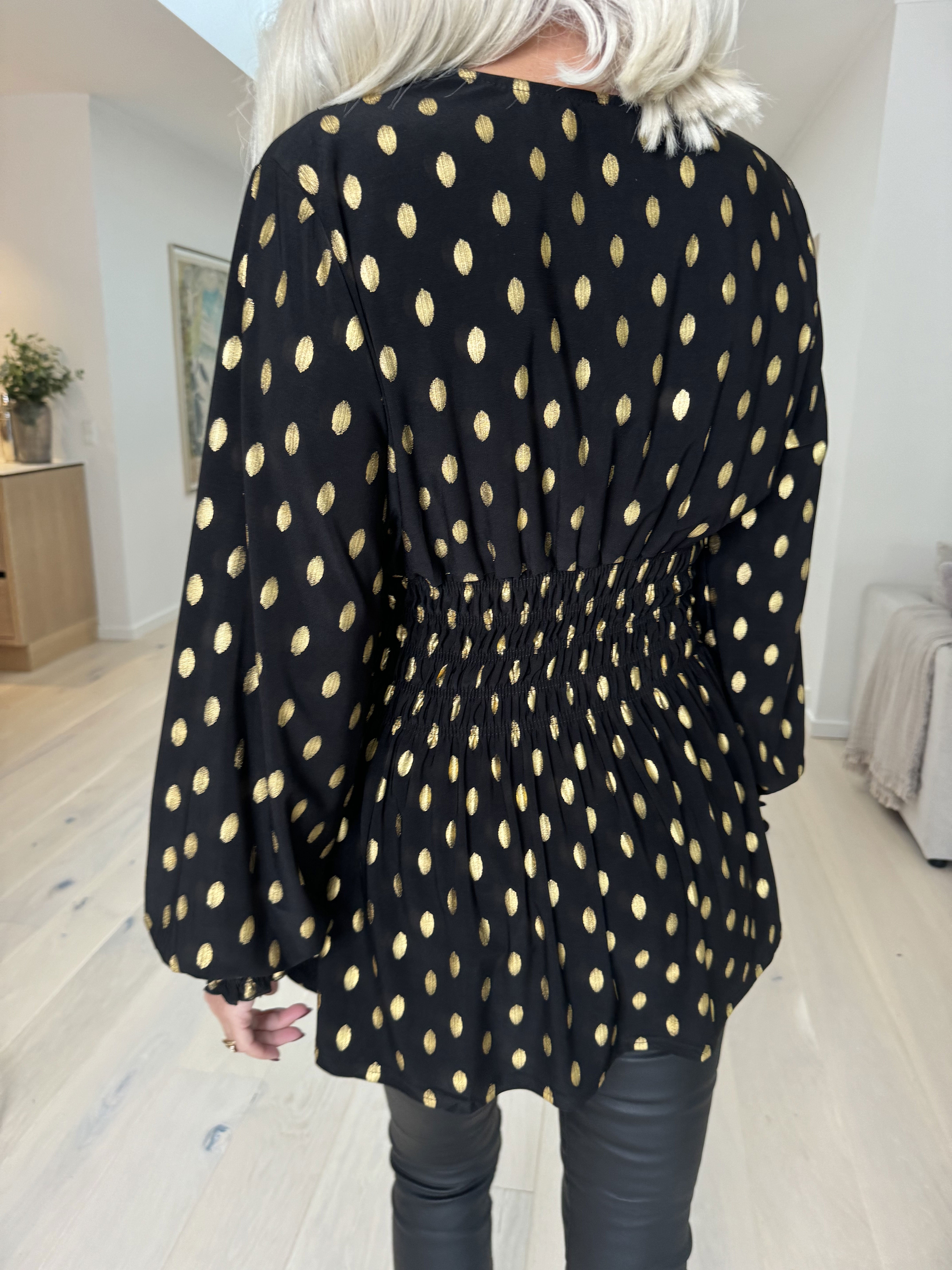 Pams Gold Dot Shirt L/S - Elastisk blus i skrynkelfritt tyg
